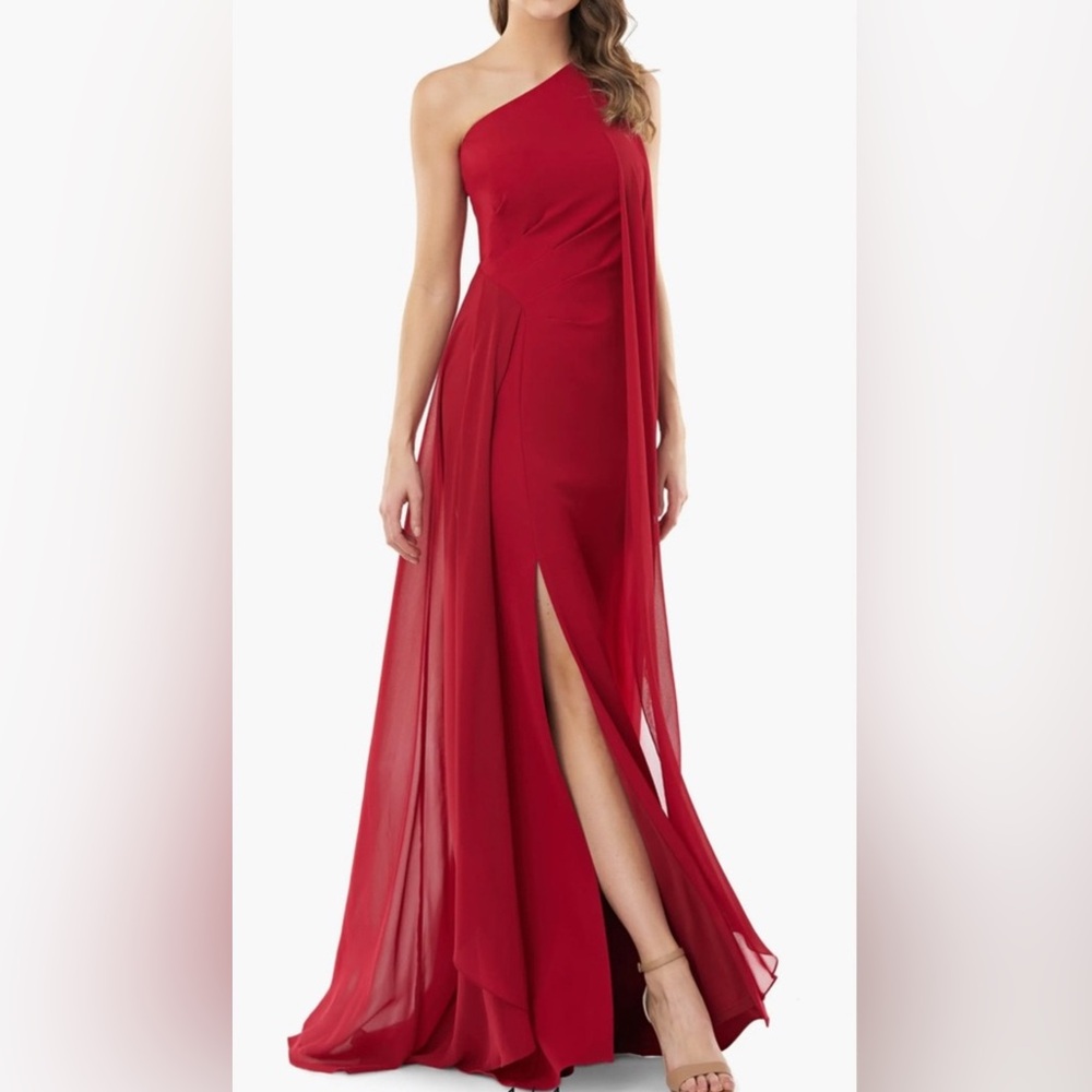 Carmen Marc Valvo Red Cape Gown